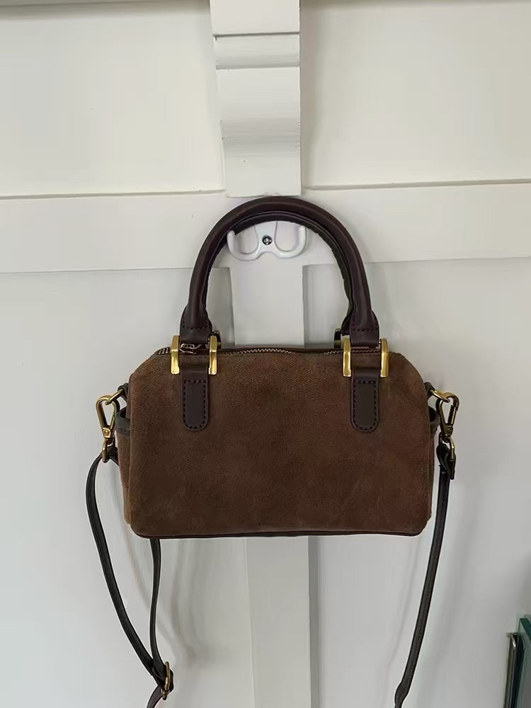 Marnie brown mini Boston bag, hanging front view
