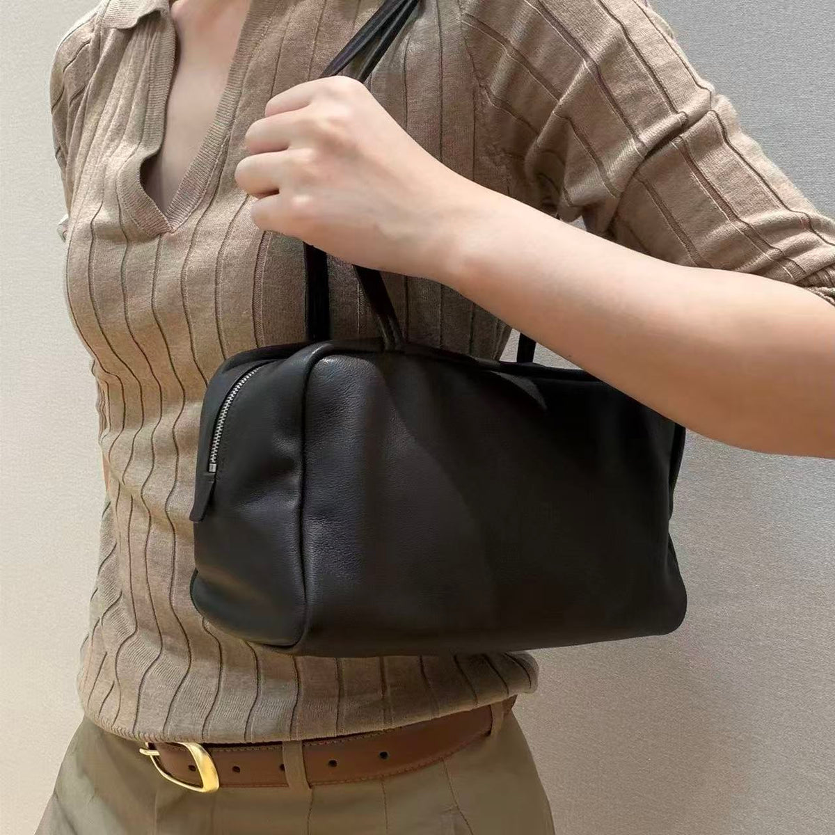 Vesper black rectangular shoulder bag, lifestyle view