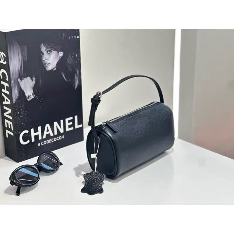 Amoirelle Onyx Barrel Bag – Black Minimalist Top Handle Purse – Onyx Black view 1