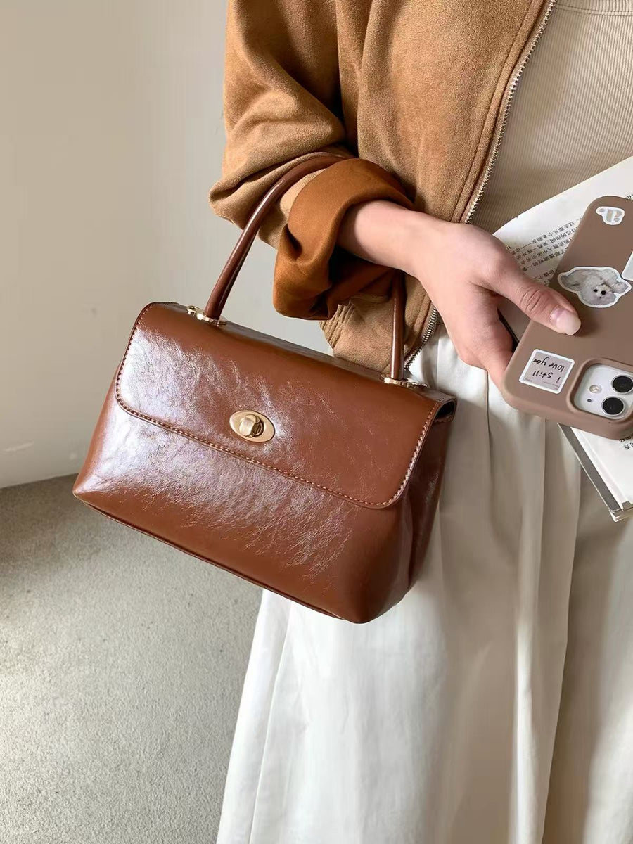 Amoirelle Heritage Top Handle Bag – Vintage Brown Structured Handbag – Vintage Brown view 1
