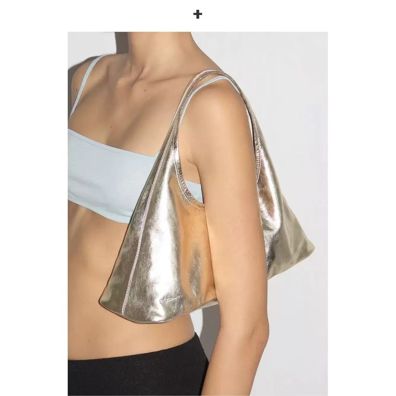 Amoirelle Nova Metallic Hobo Bag – Silver Y2K Shoulder Purse – Metallic Silver view 1