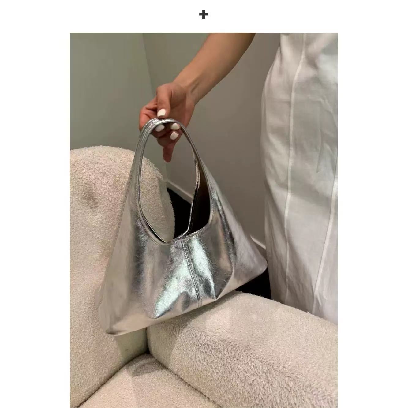Amoirelle Nova Metallic Hobo Bag – Silver Y2K Shoulder Purse – Metallic Silver view 3