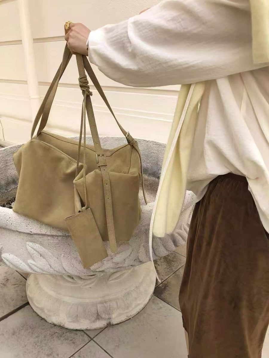 Amoirelle Solstice Suede-Look Tote Set – Oversized Slouchy Work Bag – Sand Beige view 1