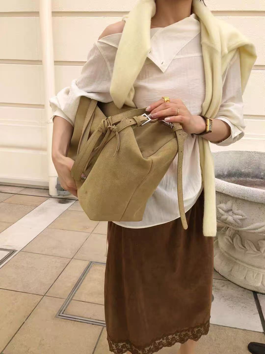 Amoirelle Solstice Suede-Look Tote Set – Oversized Slouchy Work Bag – Sand Beige view 2