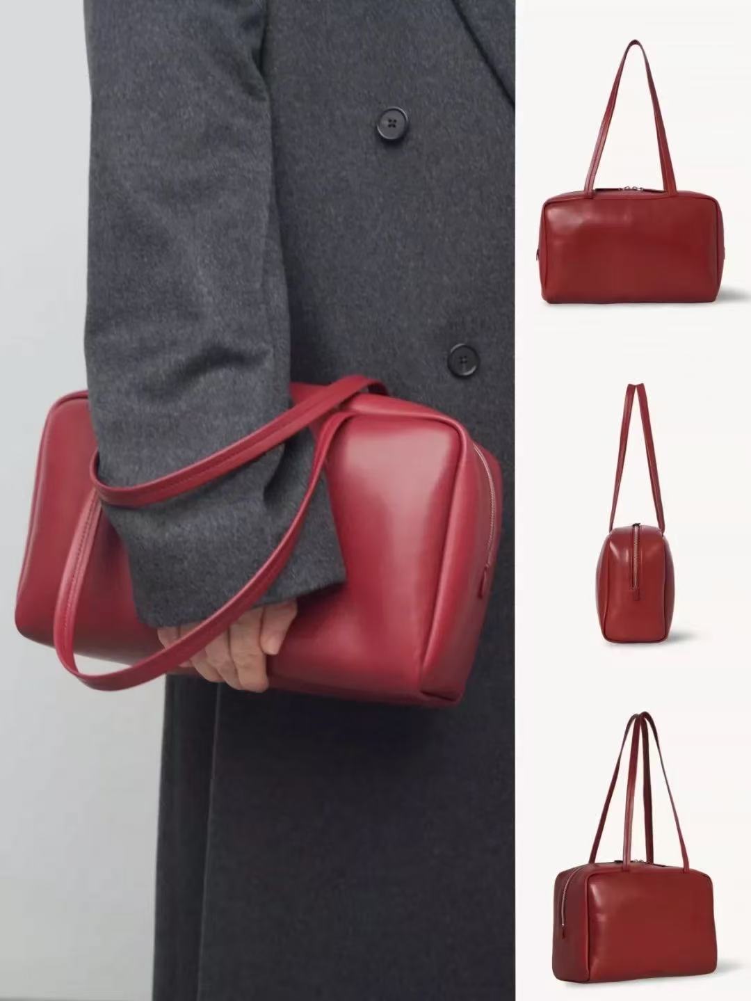Amoirelle Rouge East-West Shoulder Bag – Red Minimalist Tote Purse – Rouge Red view 2