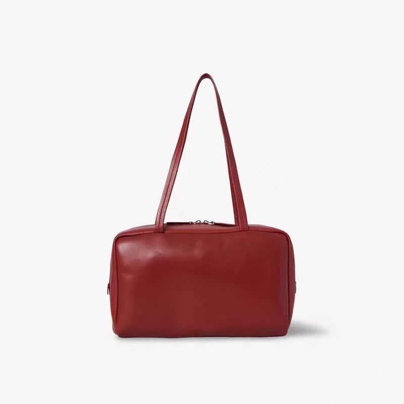 Amoirelle Rouge East-West Shoulder Bag – Red Minimalist Tote Purse – Rouge Red view 3
